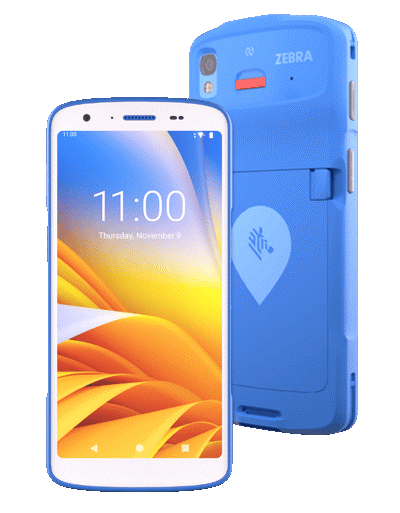 Smartphone healthcare bleu et blanc, de face et de dos